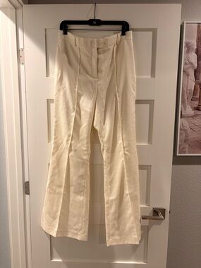 H&M Cream Wide-Leg Textured Trousers